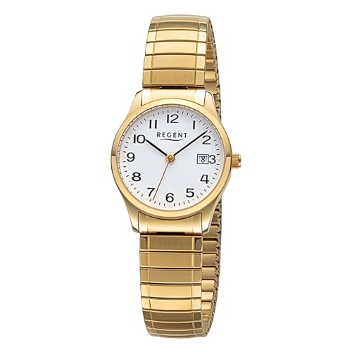 REGENT Damen Armbanduhr Analog Edelstahlarmband Gold URF1513 Analoguhr von REGENT