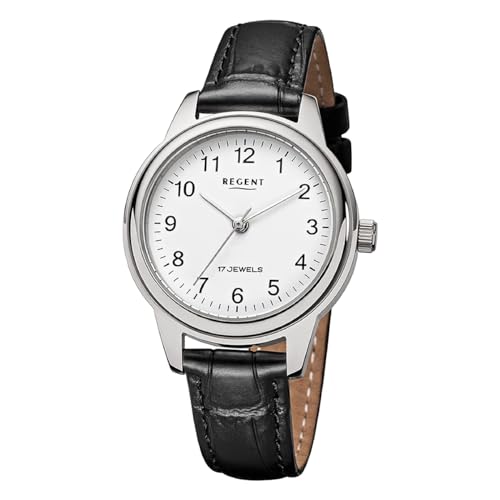 REGENT Damen Armbanduhr Analog Lederarmband schwarz URF1567 Analoguhr von REGENT