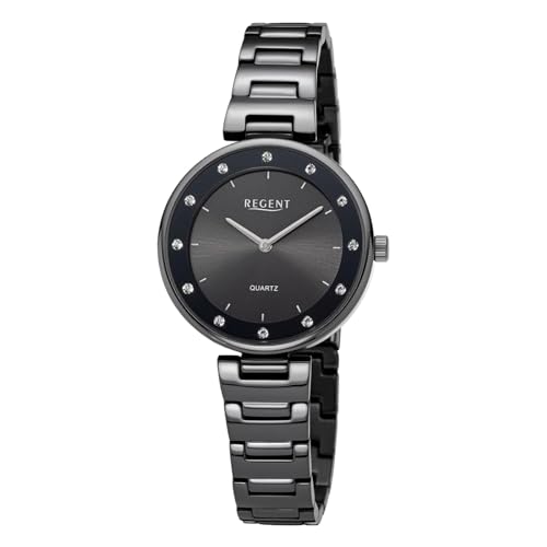 REGENT Damen Armbanduhr Analog Metallarmband dunkelgrau UR2254043 Analoguhr von REGENT