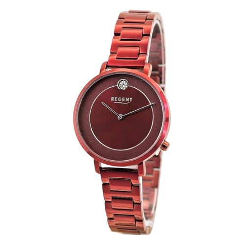 REGENT Damen Armbanduhr Analog Metallarmband rot UR2252547 Analoguhr von REGENT