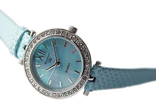 REGENT Damen-Armbanduhr Analog Quarz mit Lederarmband 4037 (hellblau) von REGENT