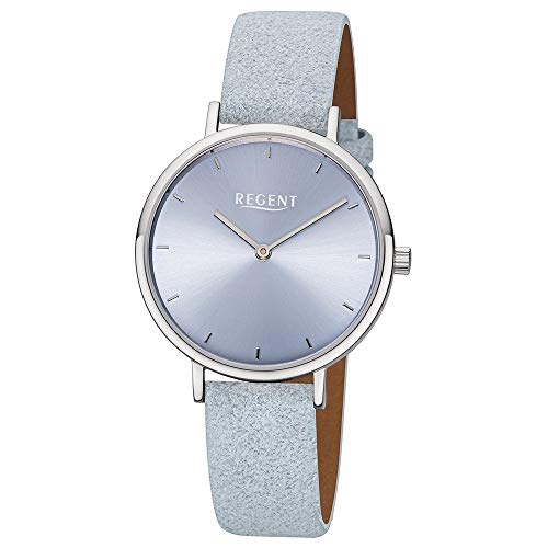 REGENT Damen-Armbanduhr Edelstahl analog Quarz Lederband blau F-1136 von REGENT