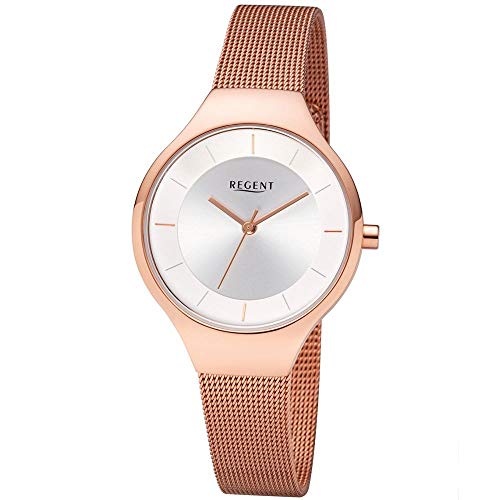 REGENT Damen-Armbanduhr Edelstahl mit Milanaiseband Edelstahl Rose BA-457 von REGENT
