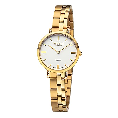 REGENT Damen Uhr GM-2122 Metallband Armbanduhr Metallarmband Analog Gold URGM2122 Analoguhr von REGENT