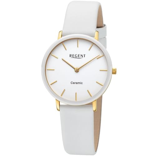 REGENT Damenuhr Edelstahl Vergoldet/Keramik Weiß Ø 34 mm BA-842 von REGENT