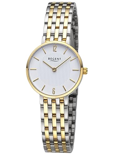 REGENT Damenuhr Edelstahl mit feinem Gliederarmband Analog Bicolor 5 ATM F-1486 von REGENT