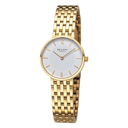 REGENT Damenuhr Edelstahl mit feinem Gliederarmband Analog Goldfarben 5 ATM F-1487 von REGENT