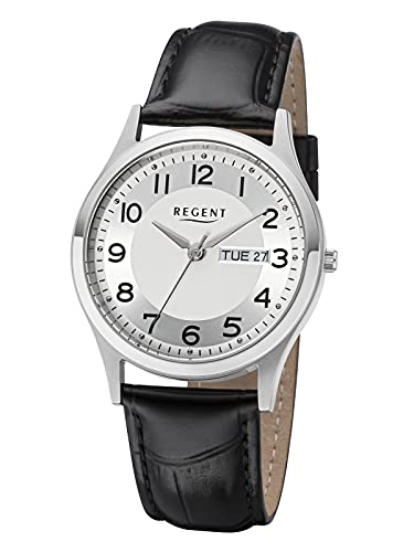 REGENT F-1260 Herren-Uhr Analog Quarz mit Lederarmband Datum Ø 37 mm von REGENT