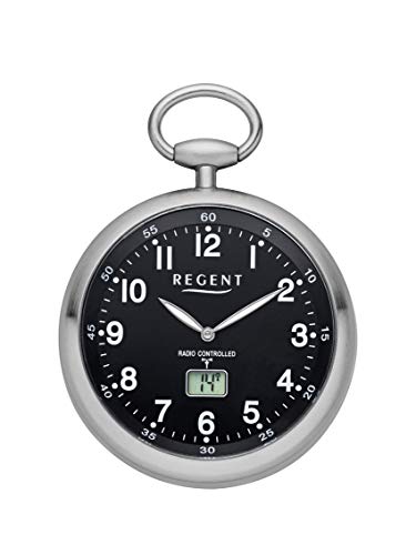 REGENT Funk-Taschenuhr – Zeitloses Accessoire für KULTIVIERTE Herren – Super ablesbar – Material: Stahl – Inklusive Kette (Gehäuse-Ø 49 mm) – C342631 (Schwarz) von REGENT