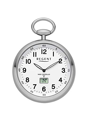 REGENT Funk-Taschenuhr – Zeitloses Accessoire für KULTIVIERTE Herren – Super ablesbar – Material: Stahl – Inklusive Kette (Gehäuse-Ø 49 mm) – C342632 (Weiß) von REGENT