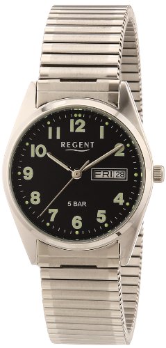 Regent Herren Analog Quarz Uhr mit Edelstahl Armband 11310028 von REGENT