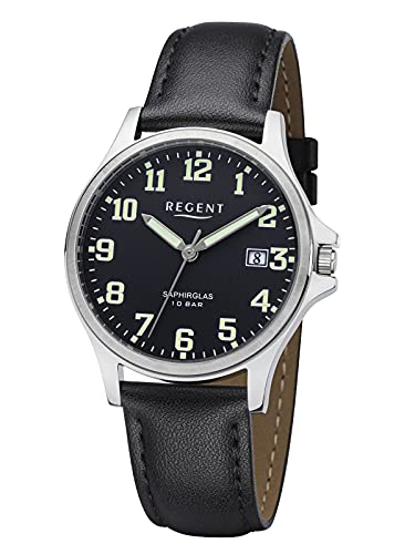 Regent Herren Analog Quarz Uhr mit Leder Armband 11110899 von REGENT