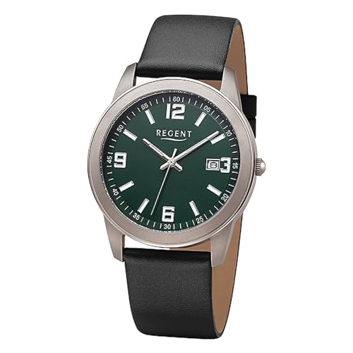 REGENT Herren Armbanduhr Analog Lederarmband schwarz URF1448 Analoguhr von REGENT