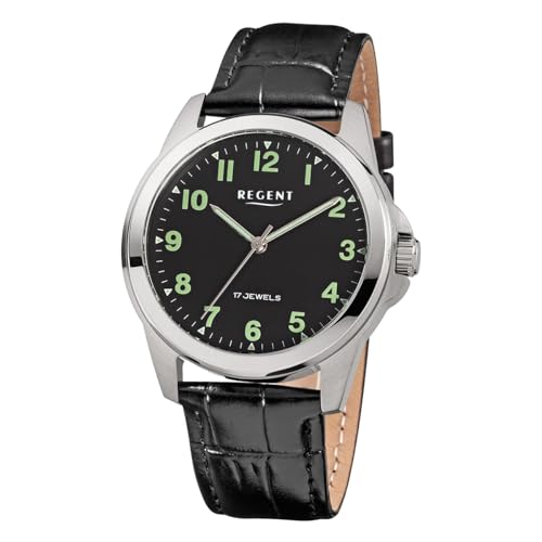 REGENT Herren Armbanduhr Analog Lederarmband schwarz URF1571 Analoguhr von REGENT