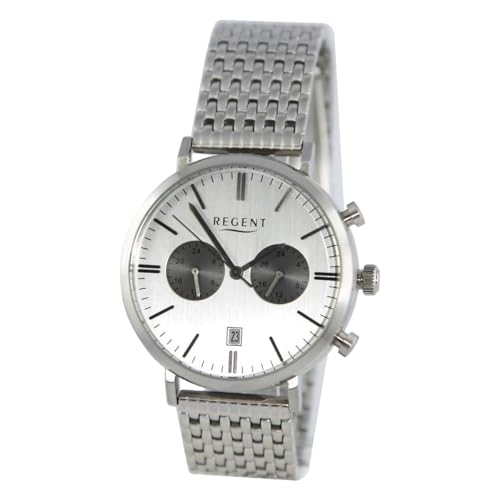 REGENT Herren Armbanduhr Analog Metallarmband Silber UR1151500 Analoguhr von REGENT