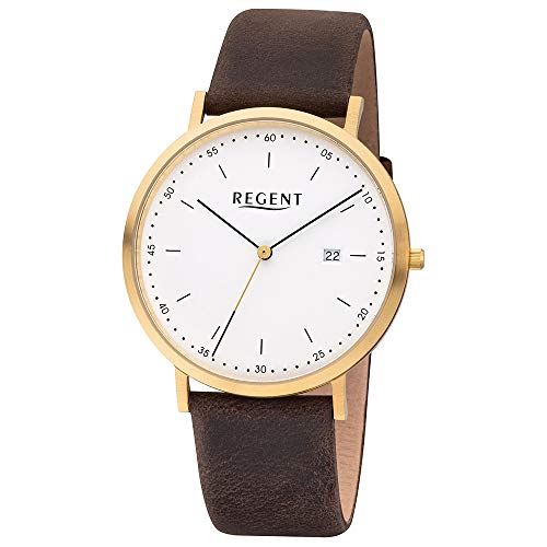REGENT Herren-Armbanduhr Edelstahl IPG analog Quarz Lederband braun F-1143 von REGENT