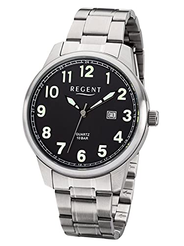 REGENT Herren-Armbanduhr Edelstahl analog Quarz Edelstahlband F-1189 von REGENT