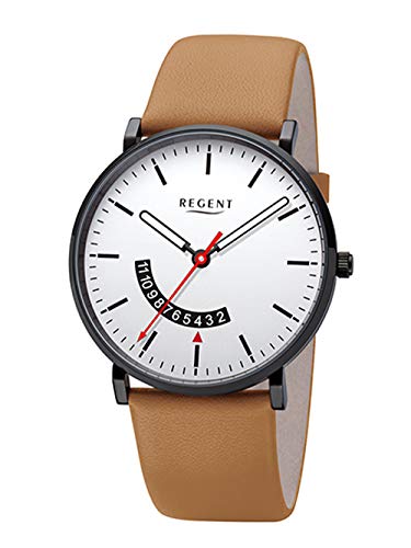 REGENT Herren Armbanduhr Stahl analog Quarz Lederband BA-537 von REGENT