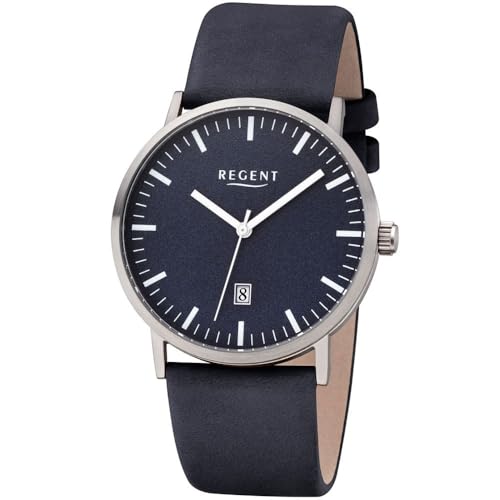 Regent Herrenuhr Titan Lederband Dunkelblau Ø 39 mm F-1233 von REGENT