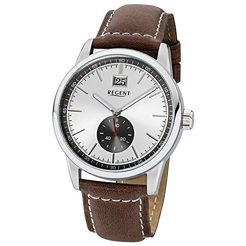 REGENT Herren-Armbanduhr Dunkelbraun Analog Leder-Armband URUM1606 Analoguhr von REGENT