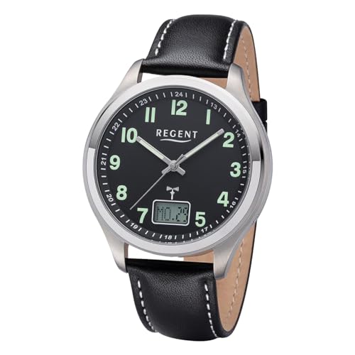 REGENT Herren Funkuhr Titan Analog-Digital mit Lederband 1501562 von REGENT