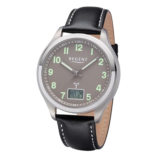 REGENT Herren Funkuhr Titan Analog-Digital mit Lederband 1501565 von REGENT