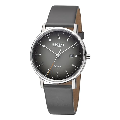 REGENT Herren Solaruhr Analog Lederarmband grau URF1547 Analoguhr von REGENT