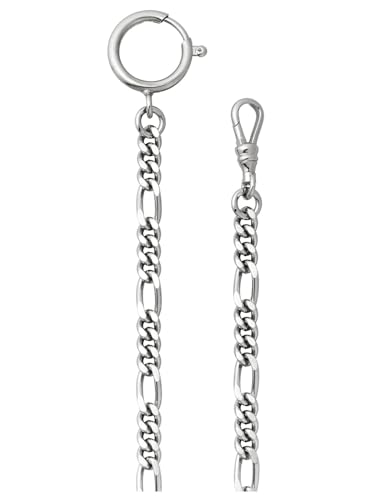 REGENT Herren Taschenuhr Kette 5 mm Breite 31 cm Länge mit Karabiner Figaro Flach Silberfarben P-49 von REGENT