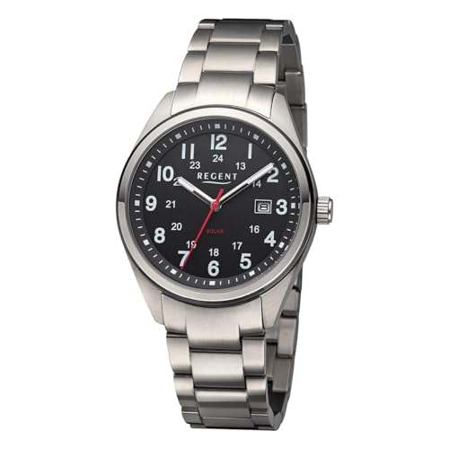 REGENT Herrenuhr Solar Titan mit Gliederarmband Analog 10 ATM F-1537 von REGENT