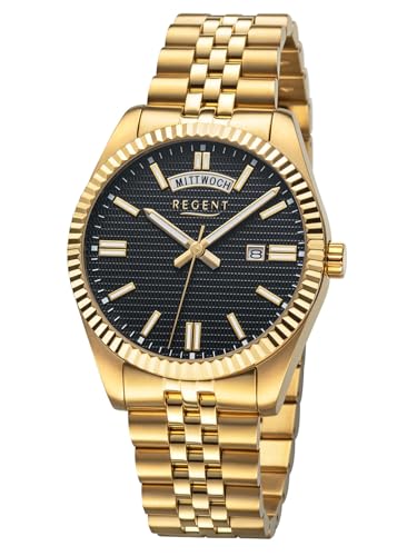 REGENT Herren-Armbanduhr Goldfarben/Schwarz BA-884 von REGENT