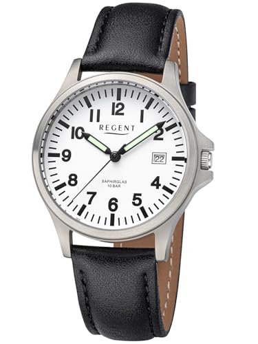 REGENT Titanuhr Unisex mit Echtlederarmband 36 mm Analog 10 ATM Saphirglas 1969.90.19 von REGENT