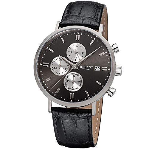 Regent Herren Chronograph Quarz Uhr mit Leder Armband 11190171 von REGENT
