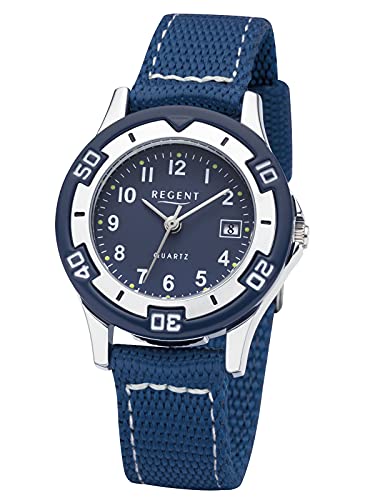 Regent Unisex Kinder Analog Quarz Uhr mit Stoff Armband 12400292 von REGENT