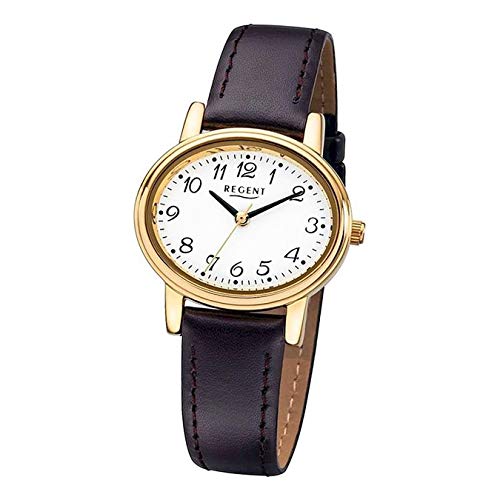 Regent Armbanduhr Damenuhren mit Lederarmband-Kollektion Damen-Uhr mit Leder-Armband braun analoges Quarzwerk D1URF577 von REGENT