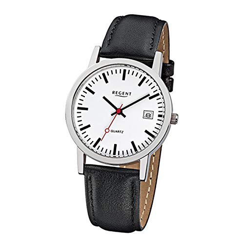 Regent Armbanduhr Herrenuhren mit Lederband-Kollektion Damen Herren-Uhr mit Leder-Armband schwarz analoges Quarzwerk D1URF794 von REGENT