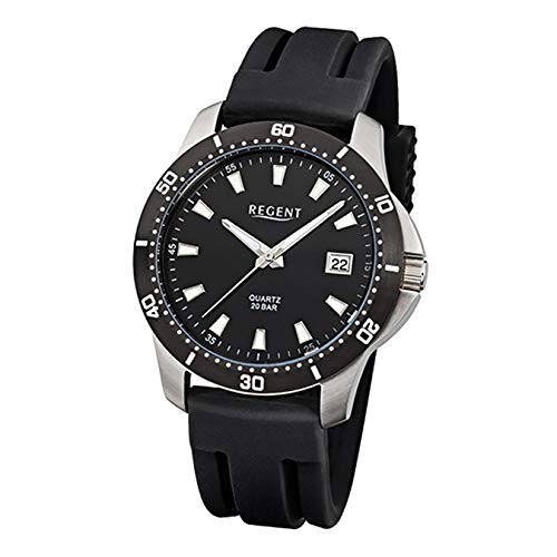 Regent Armbanduhr Herrenuhren mit Lederband-Kollektion Herren-Uhr mit Kunststoff-Armband schwarz analoges Quarzwerk D1URF911 von REGENT