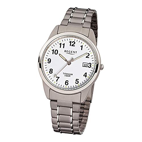 Regent Armbanduhr Titan Herrenuhren-Kollektion Herren-Uhr mit Titan (Metall)-Armband grau silber analoges Quarzwerk D1URF432 von REGENT