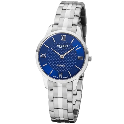 Regent Damen-Armbanduhr Analog Quarz One Size, blau, silber von REGENT