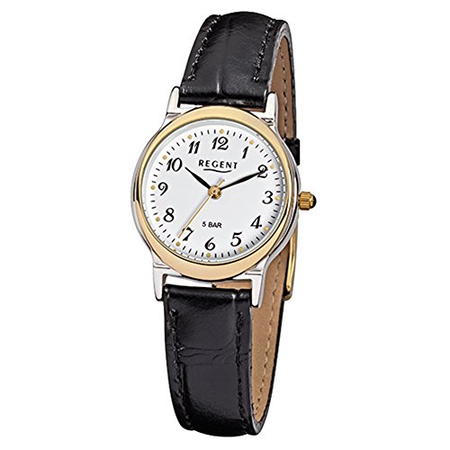 Regent Damen-Armbanduhr Elegant Analog Leder-Armband schwarz Quarz-Uhr URF014 von REGENT