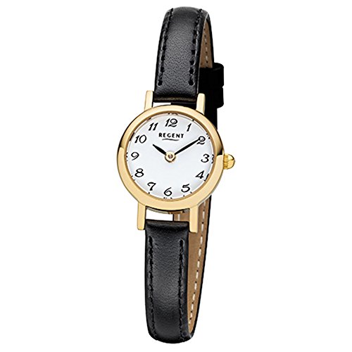 Regent Damen-Armbanduhr Elegant Analog Leder-Armband schwarz Quarz-Uhr URF980 von REGENT