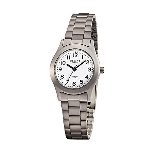 REGENT Damen-Armbanduhr grau Silber Analog F-855 Titan (Metall)-Armband URF855 Analoguhr von REGENT