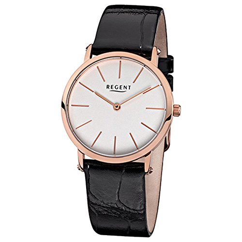 Regent Damen-Armbanduhr Elegant Analog Leder-Armband schwarz Quarz-Uhr Ziffernblatt weiß URF831 von REGENT