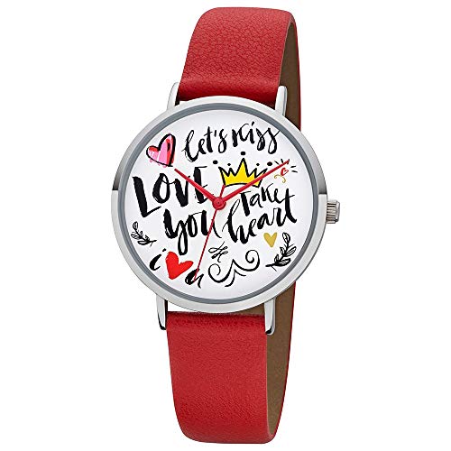 Regent Damen Uhr Scribble Look BA-513 Leder Armbanduhr Fancyline rot URBA513 von REGENT