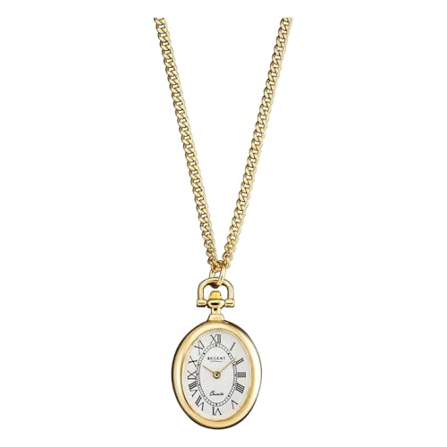 Regent Damen Umhängeuhr 70 cm Kette Goldfarben 22 MM Quarz Weißes Zifferblatt Römische Zahlen P-767 von REGENT