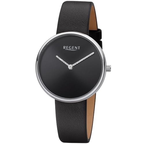 Regent Damenarmbanduhr Edelstahl mit Lederband schwarz BA-525 von REGENT