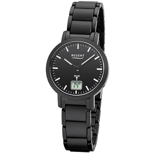 Regent Damenuhr Funkuhr Saphire Glas Edelstahl IPB Black IP FR-266 von REGENT