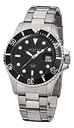 Regent Herren Analog Quarz Uhr mit Edelstahl Armband 11150436 von REGENT