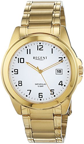 Regent Herren Analog Quarz Uhr mit Edelstahl Armband 11140131 von REGENT