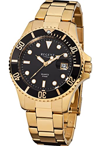 Regent Herren Analog Quarz Uhr mit Edelstahl beschichted Armband 11140113 von REGENT