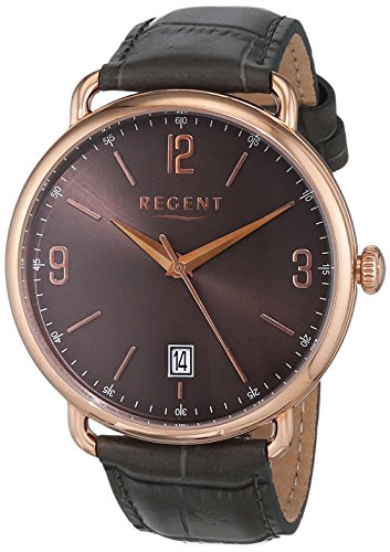 Regent Herren Analog Quarz Uhr mit Leder Armband 11100287 von REGENT